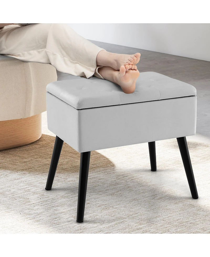 sumyeg Velvet Storage Ottoman with Solid Wood Legs for Living Room Bedroom or Entryway