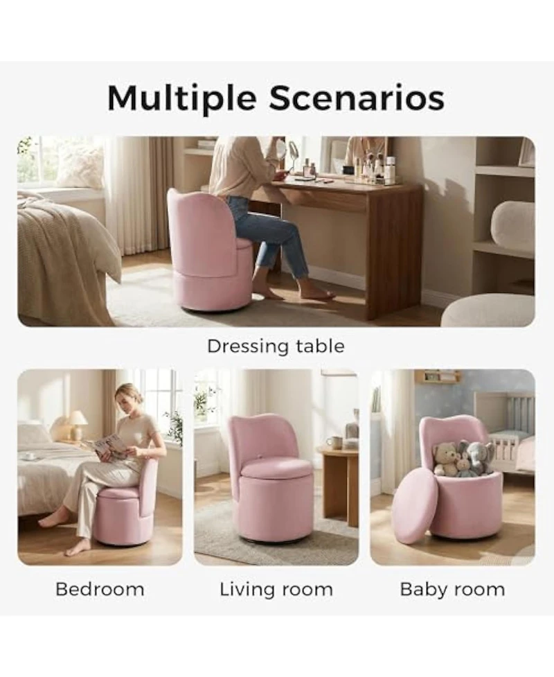 gaomon 360degree(s) Swivel Modern Upholstered Accent Stool Barrel Chair, Velvet Vanity Chair with Hidden Storage