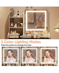 homfan Makeup Vanity Desk Set with Led Mirror, Charging Station, 2 Drawers, and Storage Stool