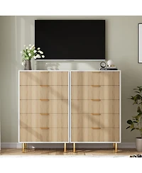 homfan 5-Drawer Dresser with Gold Handles and Fluted Panel, Storage Chest for Bedroom, Living Room, and Hallway