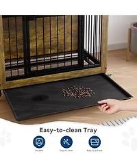 homfan Heavy Duty 38.6" Dog Crate with Wheels, Indoor Pet Kennel, Removable Tray, Easy to Assemble and Clean, Decorative Cage