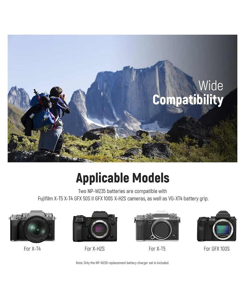 Neewer Np-W235 Camera Battery and Charging Accessory with 2400mAh for Fujifilm X-T5 X-T4 Gfx 100S X-H2S X-S20 Gfx