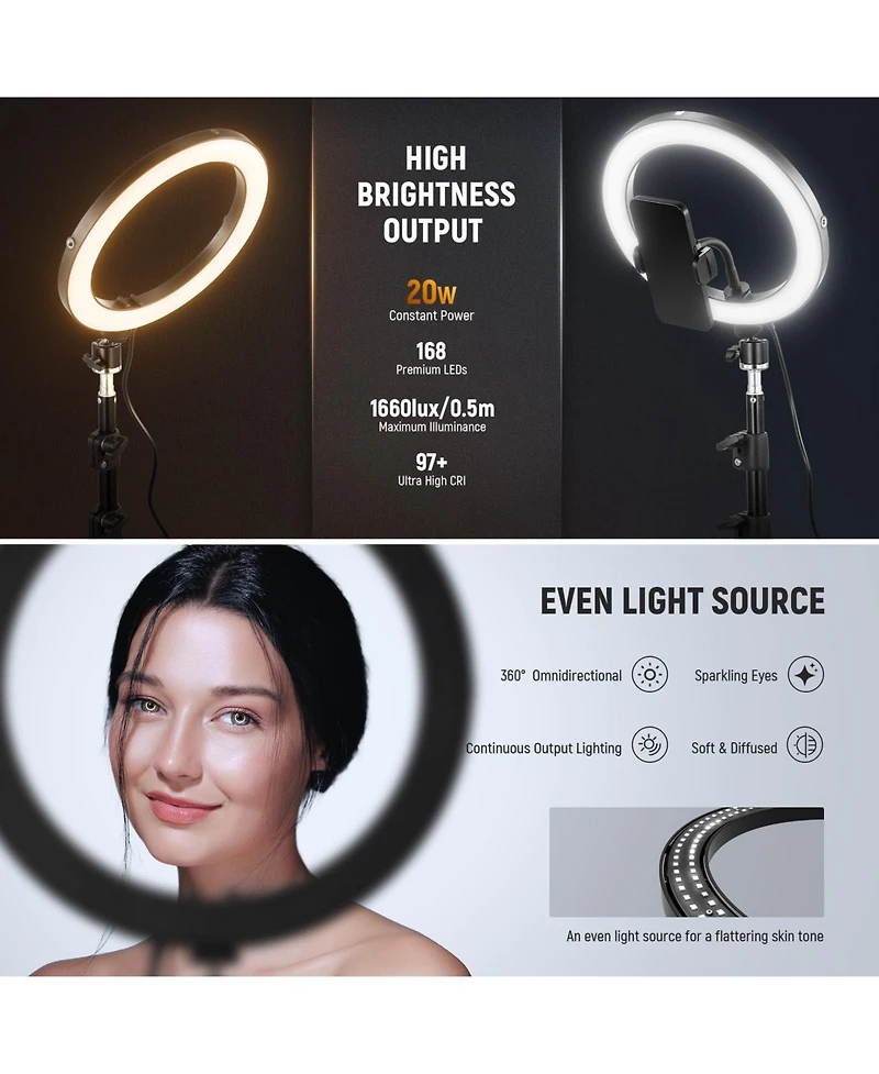 Neewer RH10B Ring Light with 20W, Bi Color for select iPhone models
