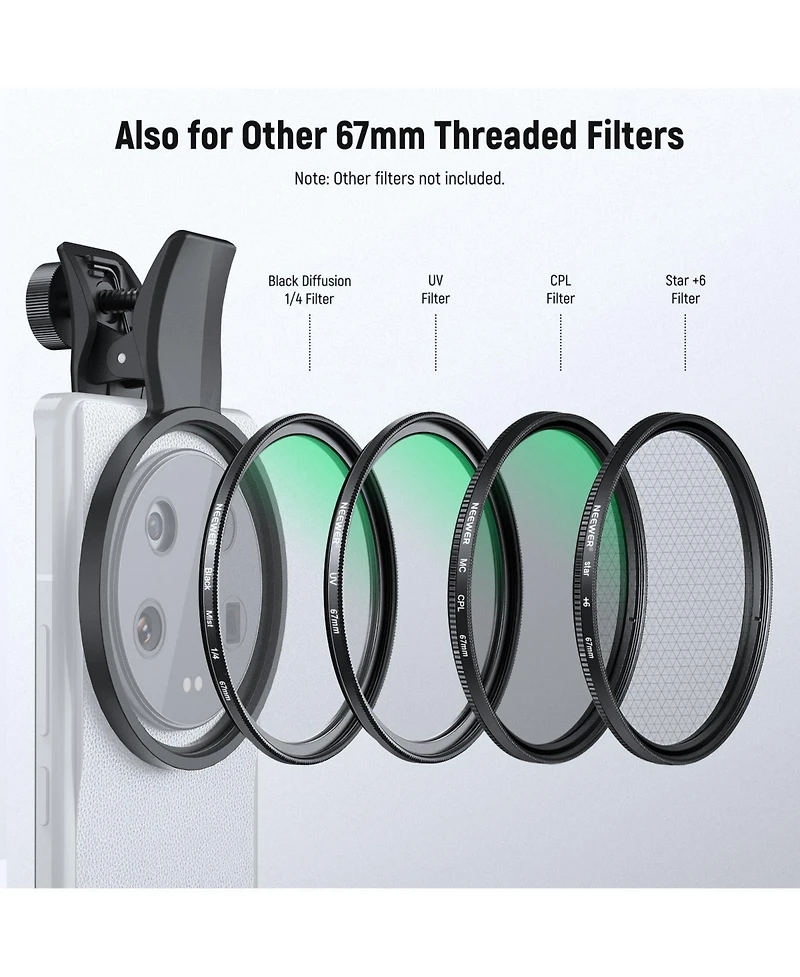 Neewer Fl-B21 Camera Lens Accessory with ND2-32 for Android Samsung Galaxy S25 Ultra Google Pixel Huawei