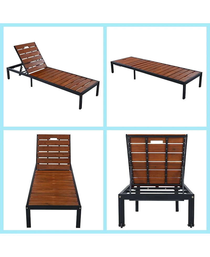 Asagikoiai 6-Position Outdoor Acacia Wood Chaise Lounge Chair with Adjustable Backrest