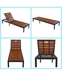 Asagikoiai 6-Position Outdoor Acacia Wood Chaise Lounge Chair with Adjustable Backrest