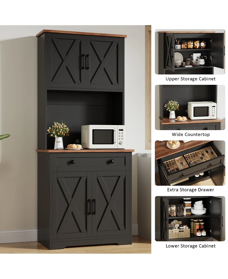 gaomon 71 Inch Pantry Cabinet, Tall Kitchen Storage Cabinet with Charging Station for Living Room, Dining Room