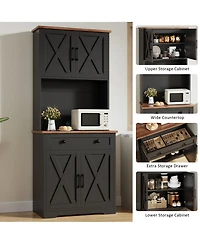 gaomon 71 Inch Pantry Cabinet, Tall Kitchen Storage Cabinet with Charging Station for Living Room, Dining Room