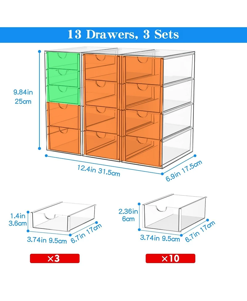 Xdovet Makeup Organizer 13 Drawers Bathroom Desk Storage 3 Pack