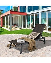 Gymax Patio Pe Rattan Chaise Lounge Outdoor Recliner with 5-Level Backrest Backyard Poolside