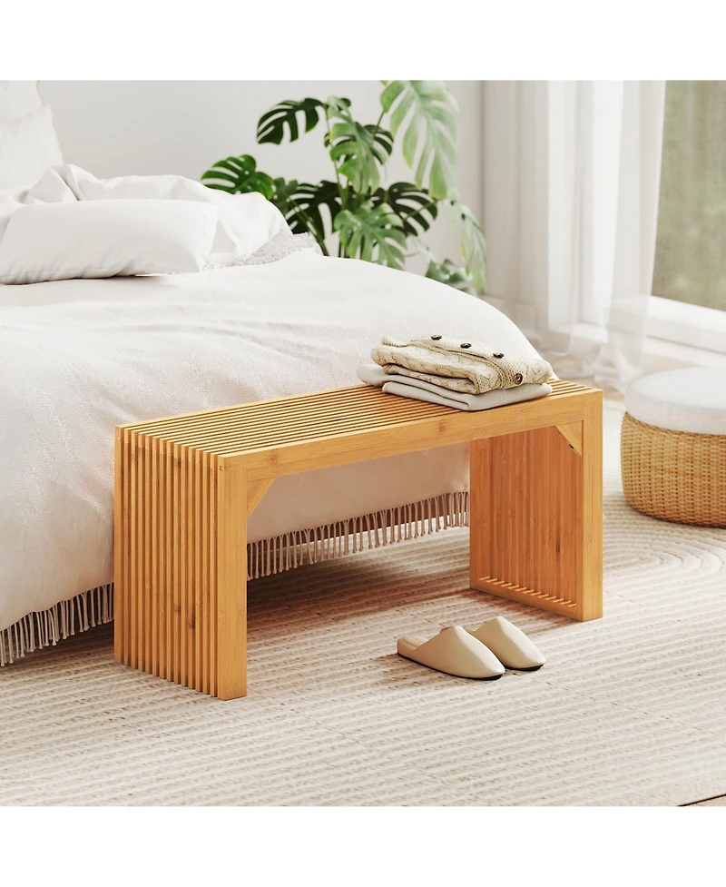 Slickblue Wicker Dining Bench with Solid Wood Frame for Indoor Outdoor