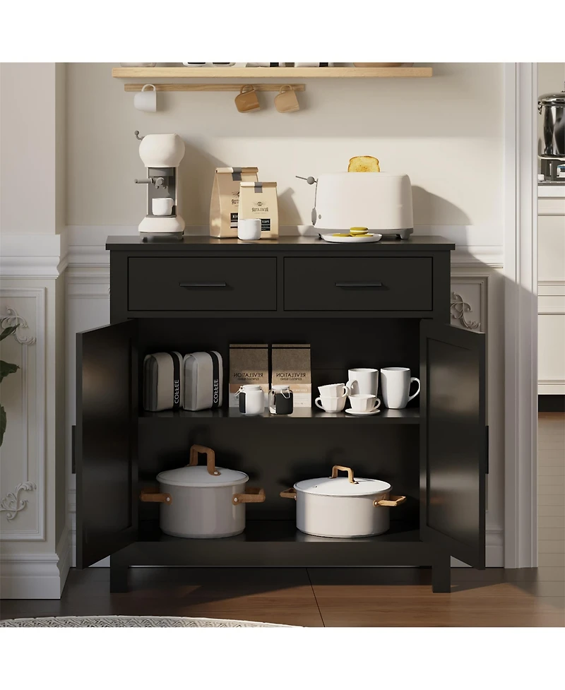Clihome Modern Black Kitchen Storage Cabinet Buffet Cabinet with Storage, Coffee Bar Cabinet with 2 Drawers and 2 Doors