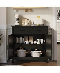 Clihome Modern Black Kitchen Storage Cabinet Buffet Cabinet with Storage, Coffee Bar Cabinet with 2 Drawers and 2 Doors