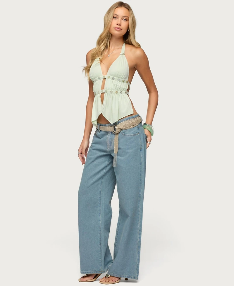 Edikted Women's Izora Button Split Front Top
