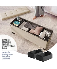 Nestl 43-Inch Velvet Storage Ottoman with Bin, Small Foot Stool and Seat for Living Room