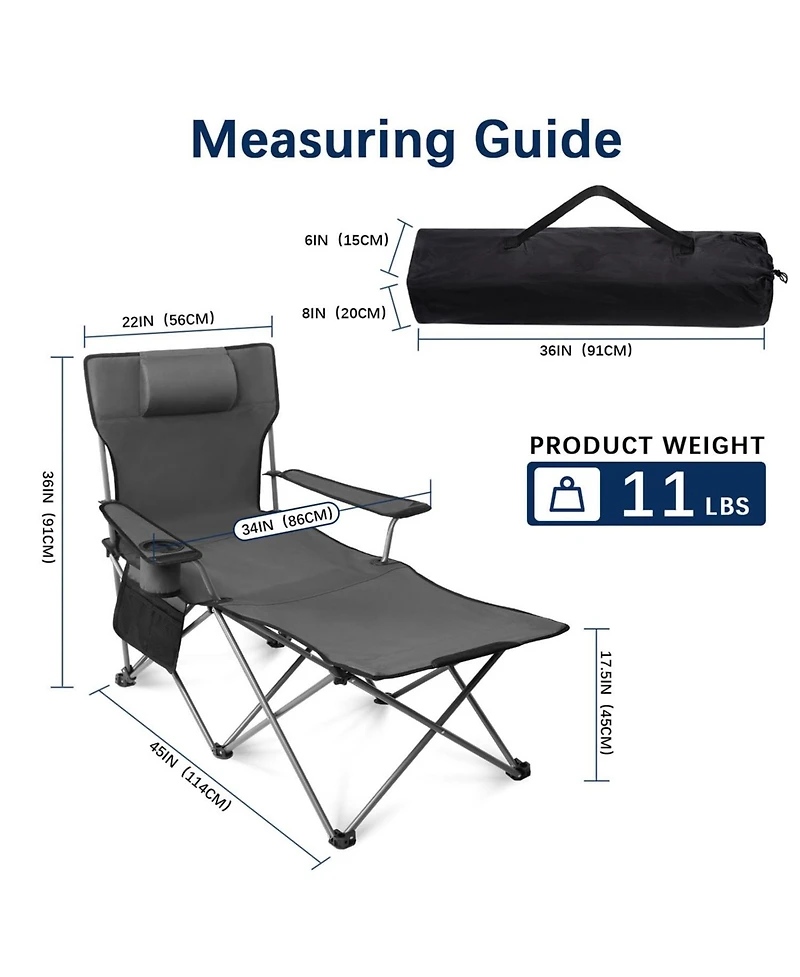 Aofar Reclining Beach Chair Adjustable Camping Lounge Folding Foot Rest 6-Leg