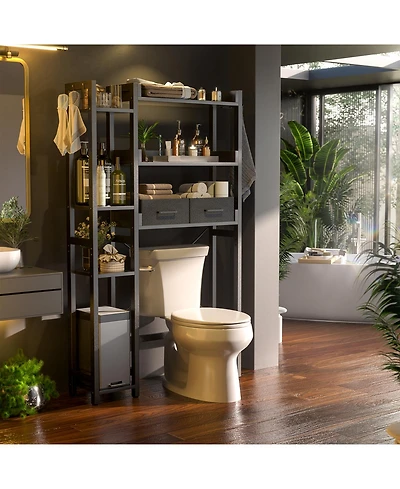 Aheaplus Over Toilet Storage Shelves with Fabric Drawers, Freestanding Bathroom Organizer
