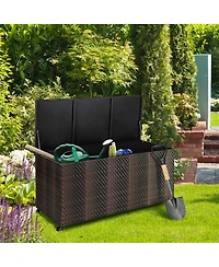 Gymax 2-in-1 Pe Wicker Outdoor Storage Box Furniture Deck Garden Tools