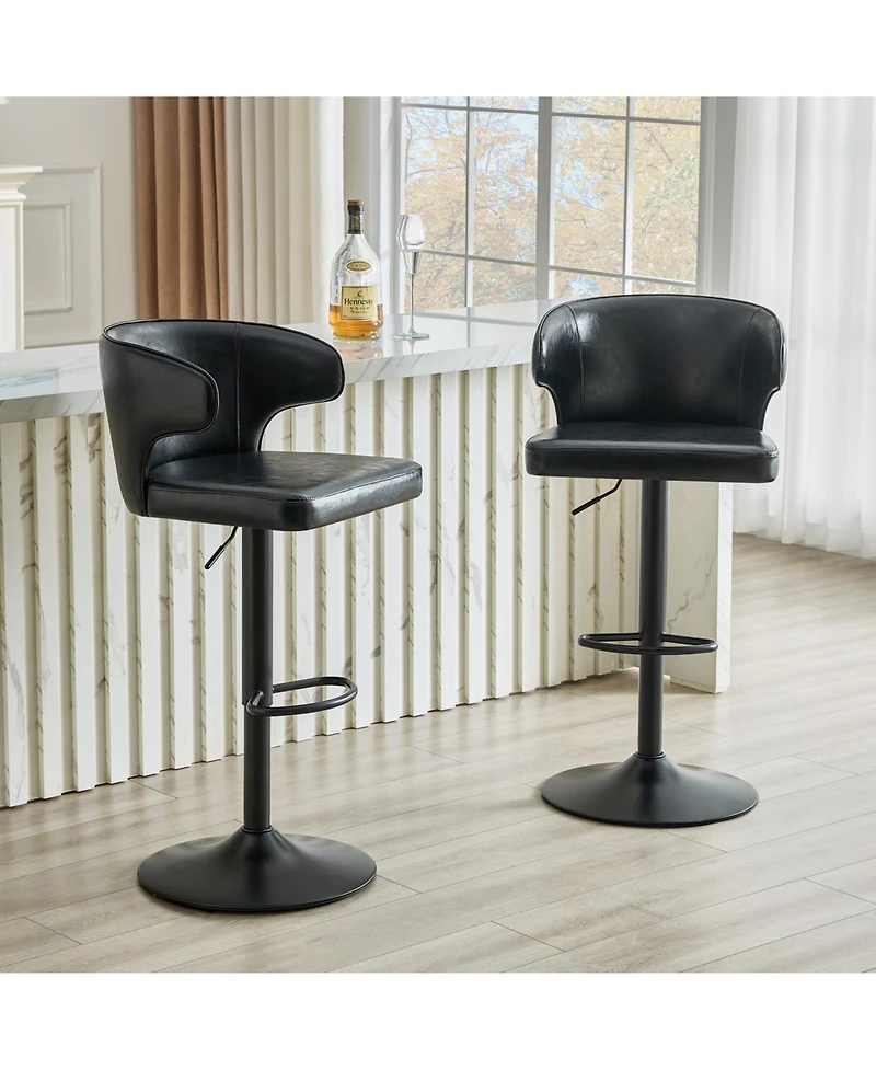 Rainsken Modern Bar Stools Set of 2, with Back and Footrest, Adjustable Pu Leather Swivel Stools, 360degree(s)Swivel Barstools, for Kitchen Island