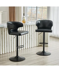 Rainsken Modern Bar Stools Set of 2, with Back and Footrest, Adjustable Pu Leather Swivel Stools, 360degree(s)Swivel Barstools, for Kitchen Island