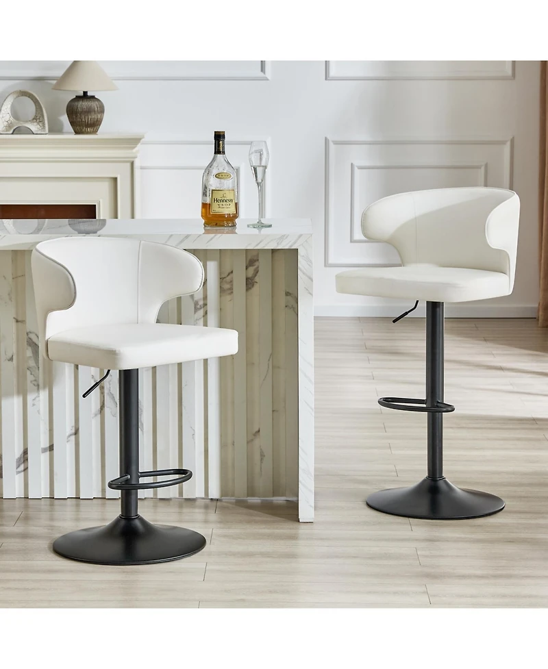 Rainsken Modern Bar Stools Set of 2, with Back and Footrest, Adjustable Pu Leather Swivel Bar Stools, 360degree(s)Swivel Barstools, for Kitchen Island