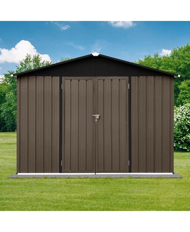Mondawe 8 x 6 Feet Outdoor Metal Storage Shed With Apex Roof, Lockable Garden Tool Shed