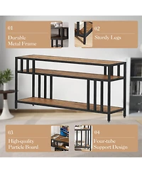 Homfan Spacious Rustic Tv Stand Media Console with Three Open Shelves, Sturdy Mdf and Iron Frame, Fits Larger Screens, Easy Assembly
