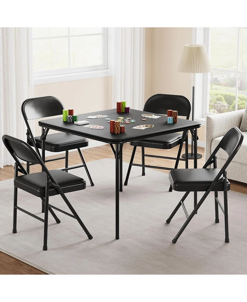 homfan Square Folding Card Table with Pu Leather Surface, Metal Frame