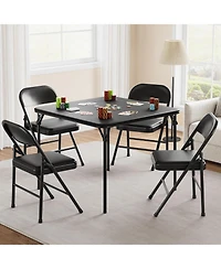 homfan Square Folding Card Table with Pu Leather Surface, Metal Frame