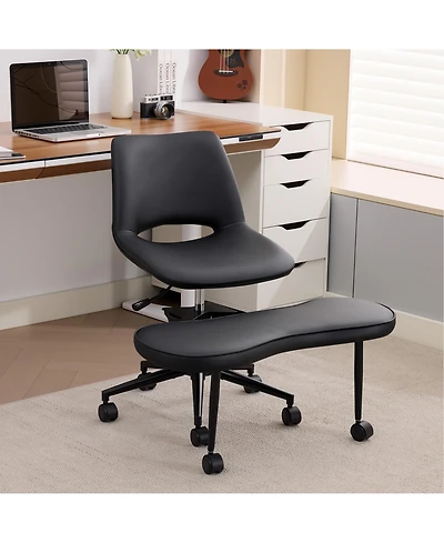 homfan Cross-Legged Office Chair with Wheels, 360degree(s) Swivel, Height Adjustable Seat, Wide Criss Cross Design with Lumbar Support