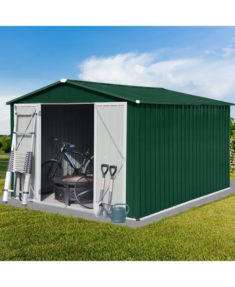 Mondawe 8 x 10 Feet Outdoor Metal Storage Shed with Apex Roof, Lockable Garden Tool Shed