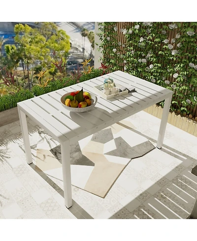 Mondawe 55 Inches Outdoor Modern Dining Table, Lightweight Pp Tabletop with Metal Legs