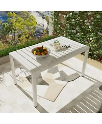 Mondawe 55 Inches Outdoor Modern Dining Table, Lightweight Pp Tabletop with Metal Legs