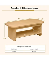 Slickblue 2-Tier Oval Coffee Table Mid Century Living Room with Storage Shelf