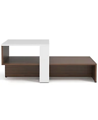Slickblue Modern 2-Tier Coffee Table with Geometric Design and Storage Shelves