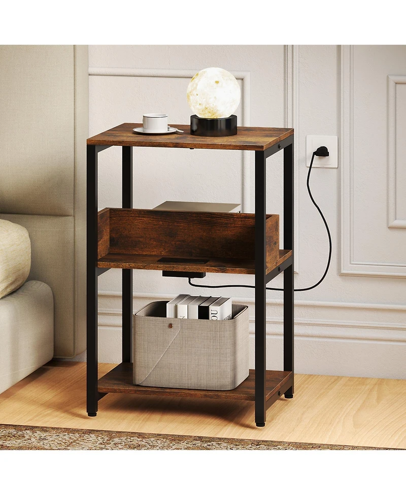 Slickblue Side Table with Built-In Charging Ports and Multi-Tier Open Shelving