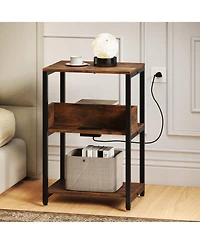 Slickblue Side Table with Built-In Charging Ports and Multi-Tier Open Shelving
