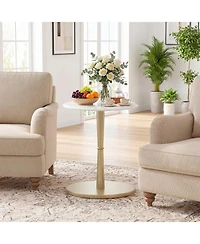 Slickblue Wooden Base Round Table with Marble Top for Small Space Decor