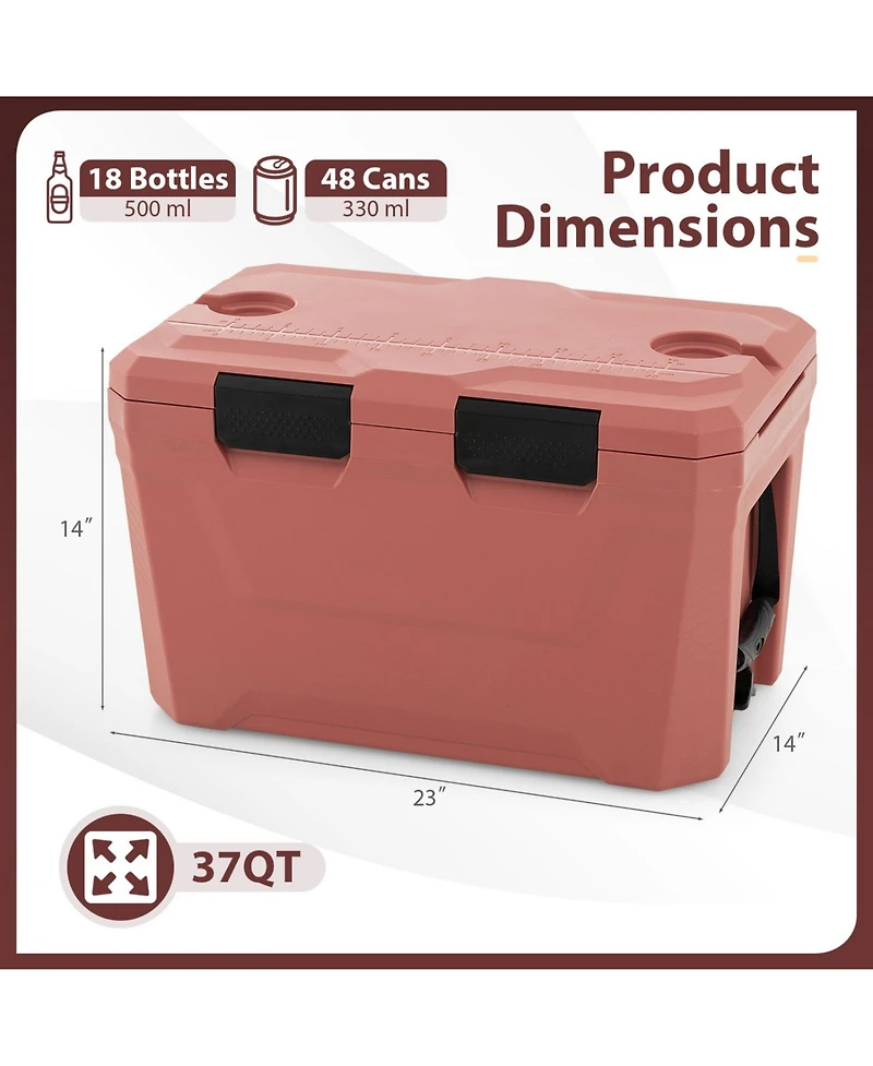 Sugift 37 Quart Insulated Hard Shell Ice Chest with 2 Cup Holders Bottle Opener and Drain Plug