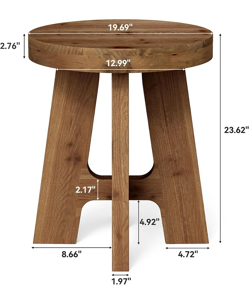 Tribesigns Solid Wood End Table, Farmhouse Round Side Table for Couch, Rustic Side Table with Heavy-Duty Legs, Small Bedside Table