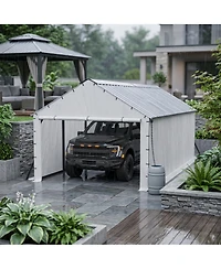 homfan 11x20 Feet Heavy Duty Carport with Side Curtains, Steel Tube Frame with Vertical Profile Steel Roof, Vehicle Shelter