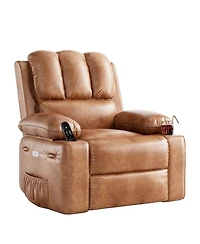 homfan Power Recliner Chair with Massage, Pu Leather Motorized Lounge Chair, 22" Wide Seat, Usb Charging and Cup Holders, Living Room
