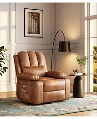 homfan Power Recliner Chair with Massage, Pu Leather Motorized Lounge Chair, 22" Wide Seat, Usb Charging and Cup Holders, Living Room