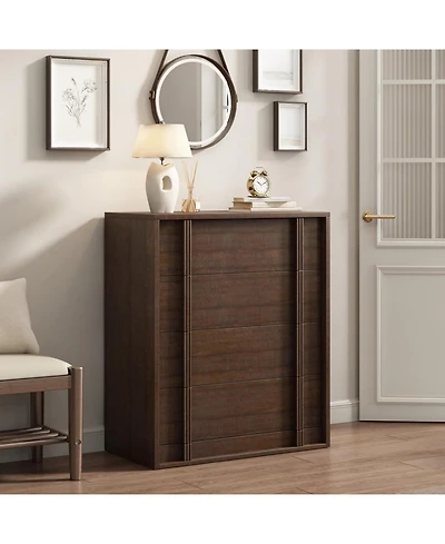 homfan 4-Drawer Wood Storage Cabinet Modern Nightstand with Vertical Handle, Bedside Dresser for Bedroom, Living Room, Entryway and Dorm