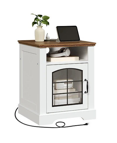 Slickblue Wooden End Table with Built-In Charging Station and Usb Ports