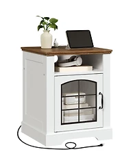 Slickblue Wooden End Table with Built-In Charging Station and Usb Ports