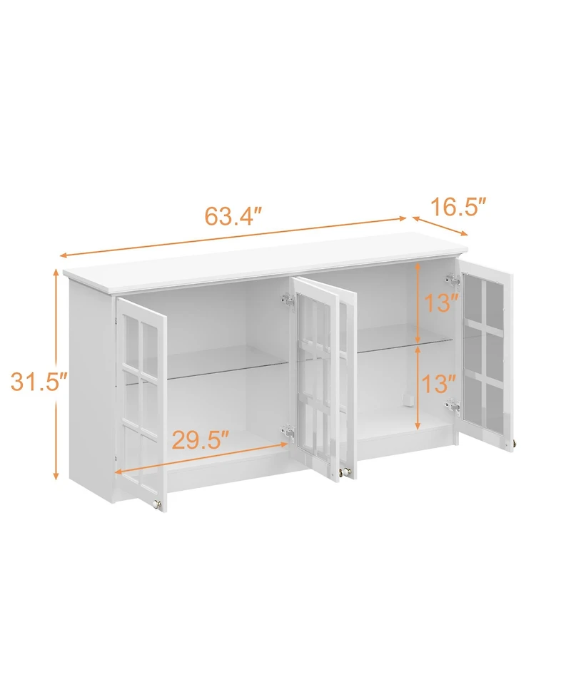 Homsee 63-Inch Wide Wall Mount Cabinet with Glass Doors 32-Inch Tall Storage Hutch Modern Kitchen Pantry or Bathroom Storage