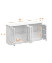 Homsee 63-Inch Wide Wall Mount Cabinet with Glass Doors 32-Inch Tall Storage Hutch Modern Kitchen Pantry or Bathroom Storage