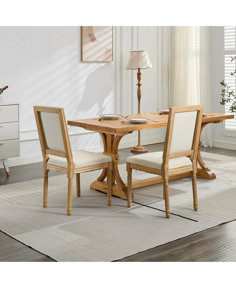 Clihome French Decor Chairs Set of 2, Louis Dining Chairs with Square Backrest and Exquisitely Carved Solid Wood Frame for Living Room