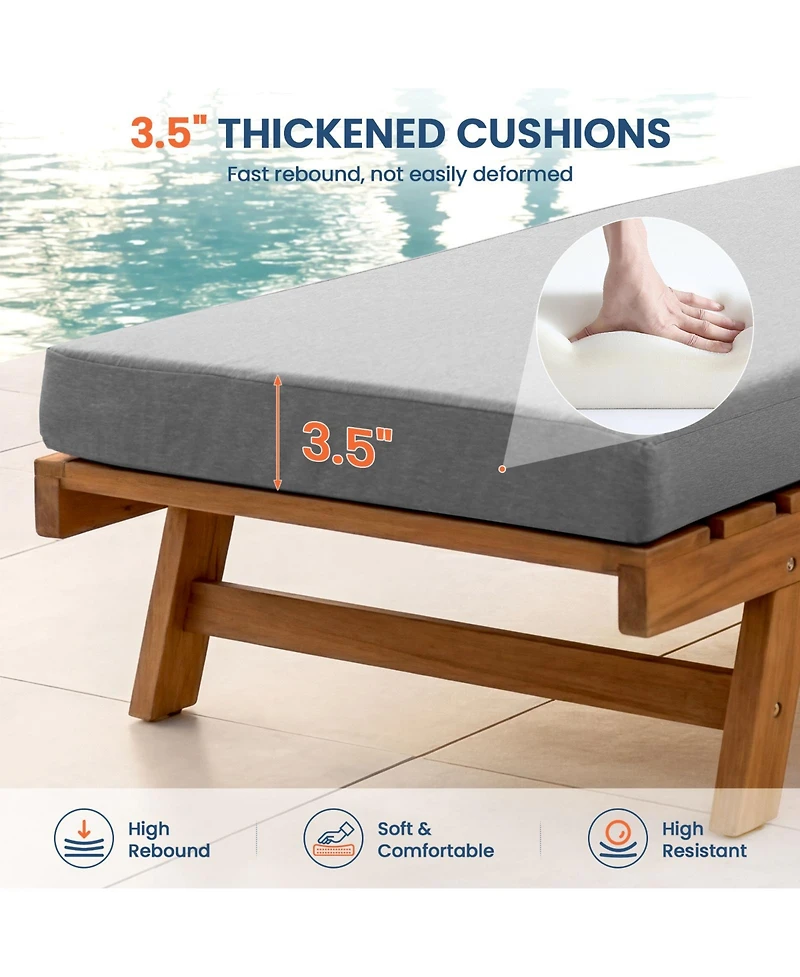 Pocassy Outdoor Chaise Lounge Cushion, Water-Resistant Patio Lounge Chair Cushion 1 Piece, Thick Lounger Pad with Straps